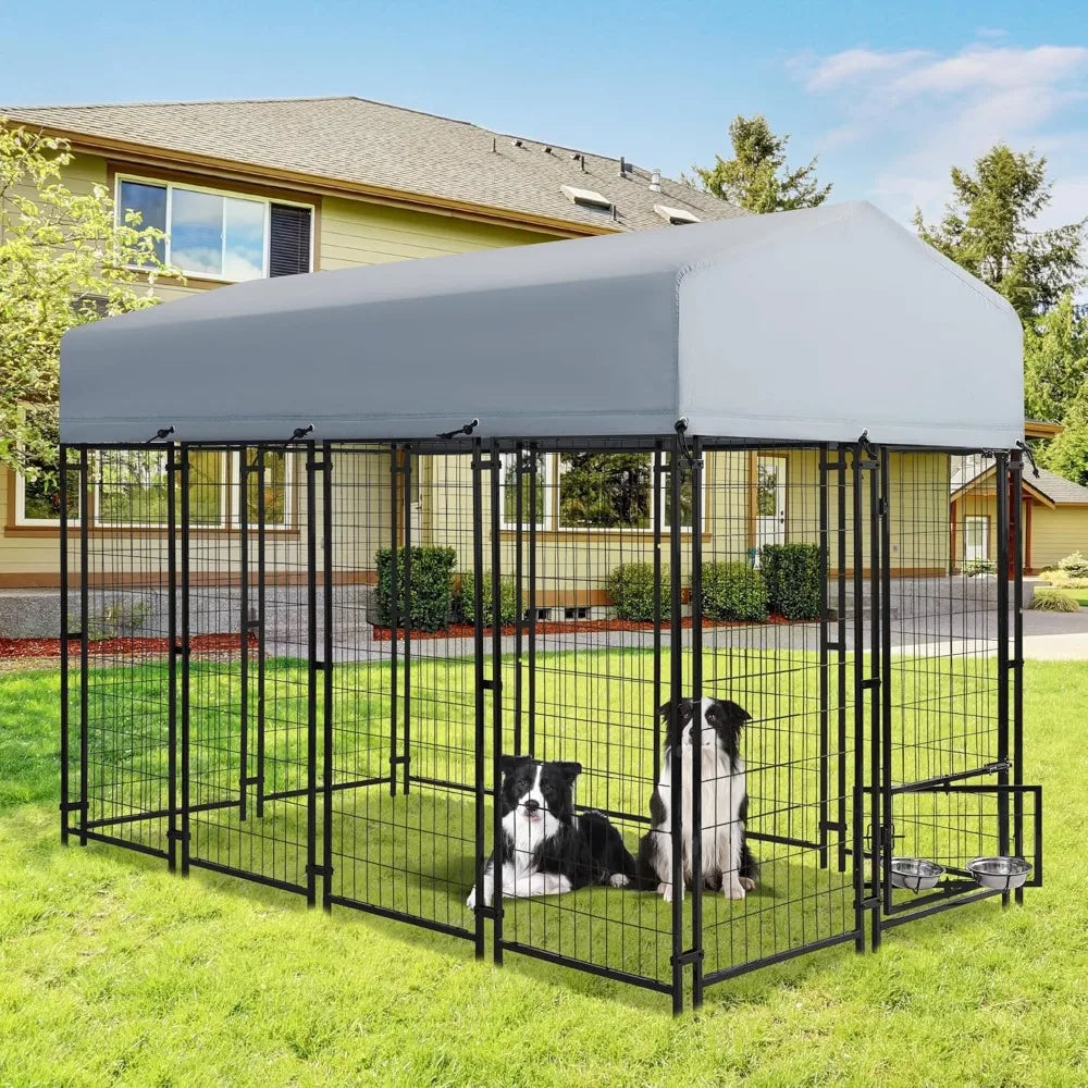 Brand new, Fast shipping 8x4x6 FT Outdoor Dog Kennel for Large Dogs with UV Waterproof Cover, Double Locks, Rotating