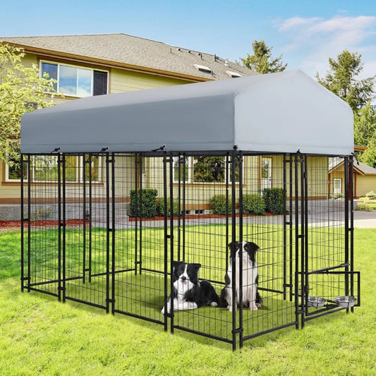 Brand new, Fast shipping 8x4x6 FT Outdoor Dog Kennel for Large Dogs with UV Waterproof Cover, Double Locks, Rotating