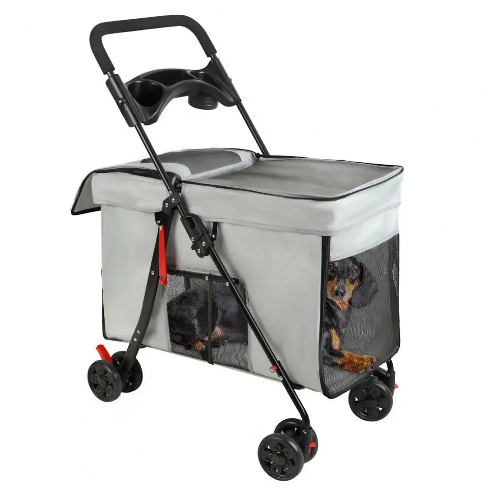 Foldable Cat Dog Stroller with Swivel Wheel, 5 Ventilation Windows & Removable Tray, Travel Pet Cart for Small/Medium Dog