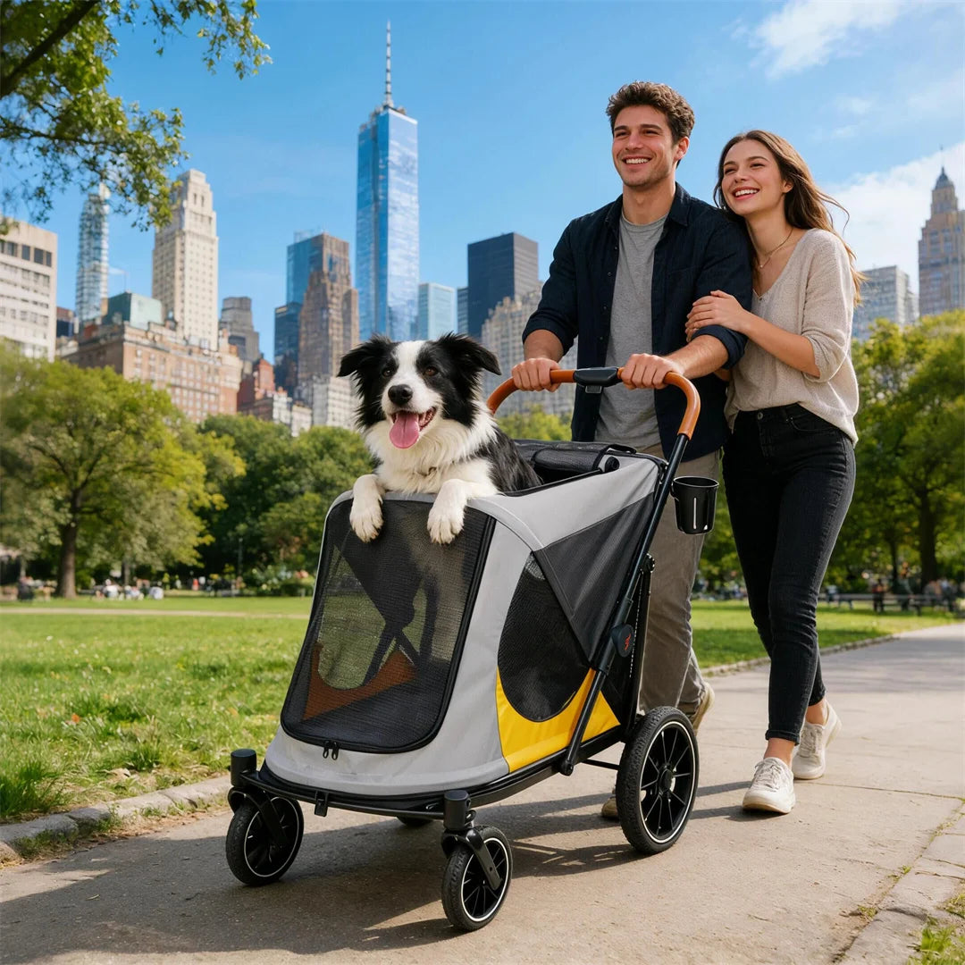 Portable Dog Stroller for Large Dogs: Outdoor Pet Stroller with One-Click Folding Dual Entry Pet Stroller Jogger Cart on Wheels, Storage Pockets, for Dogs Up to 42kg