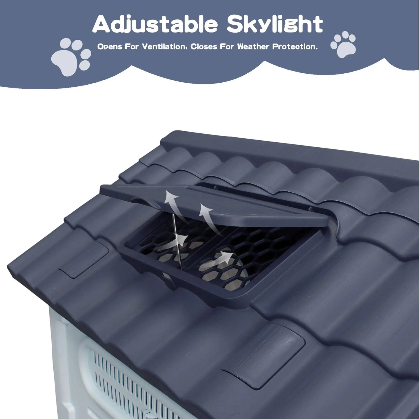 Waterproof Outdoor Dog House With Ventilation, Raised Floor And Openable Roof, Large Plastic Pet Shelter For Medium Dogs