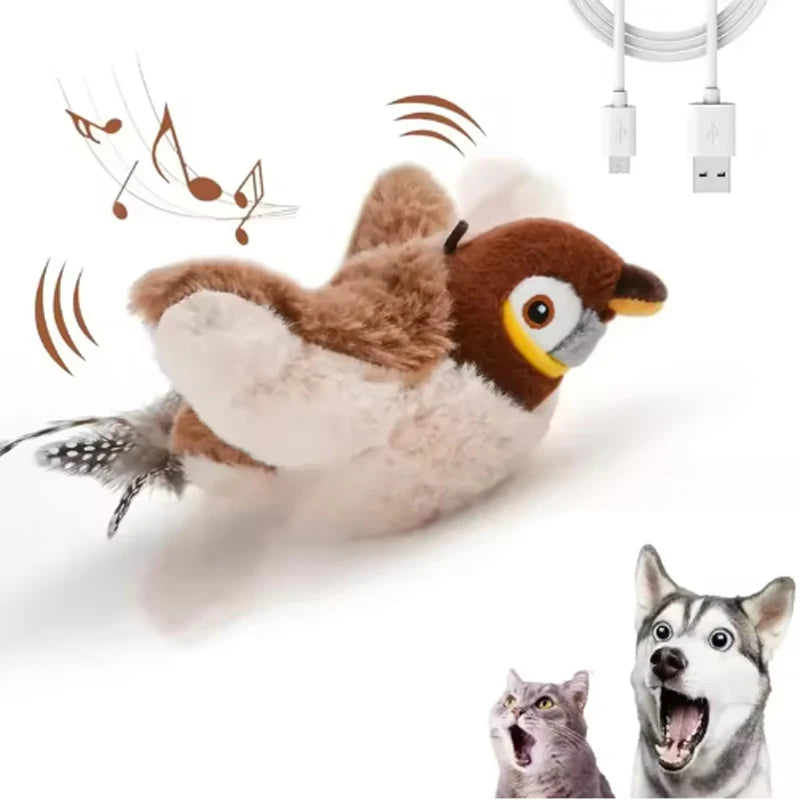 Cat Toy Interactive Flapping Bird with Catnip Rechargeable Simulation Bird Cat Toys Touch Activated Fluffy Plush Toys for Cats