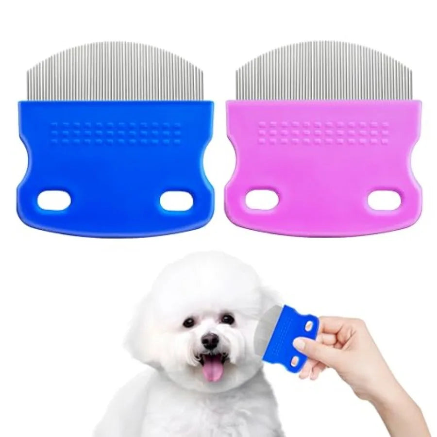 2 Pack Professional Eye Comb For Pets, Stainless Steel Tear Stain Remover, Flea Lice Comb, For Cats and Dogs, Gentle Round-Head