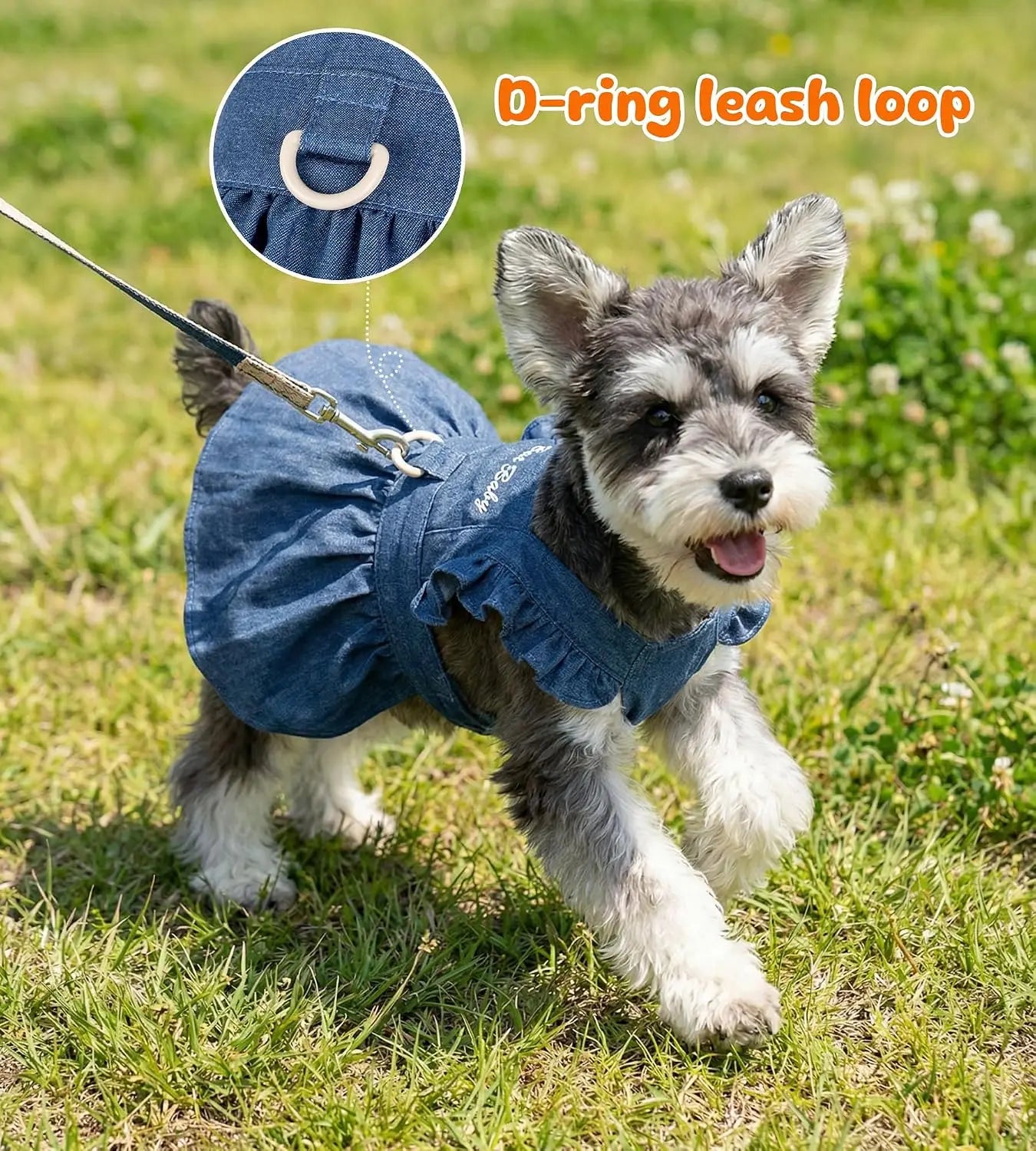 Denim Cat Dog Dress for Small Dogs with Leash Ring Summer Outfit for Girl