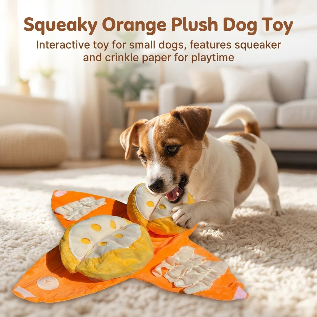 Soft Plush Dog Puzzle Toy Orange Hide and Seek Snuffle Mat With Squeaker Crinkle Sound For Interactive Play Small Dogs Toys