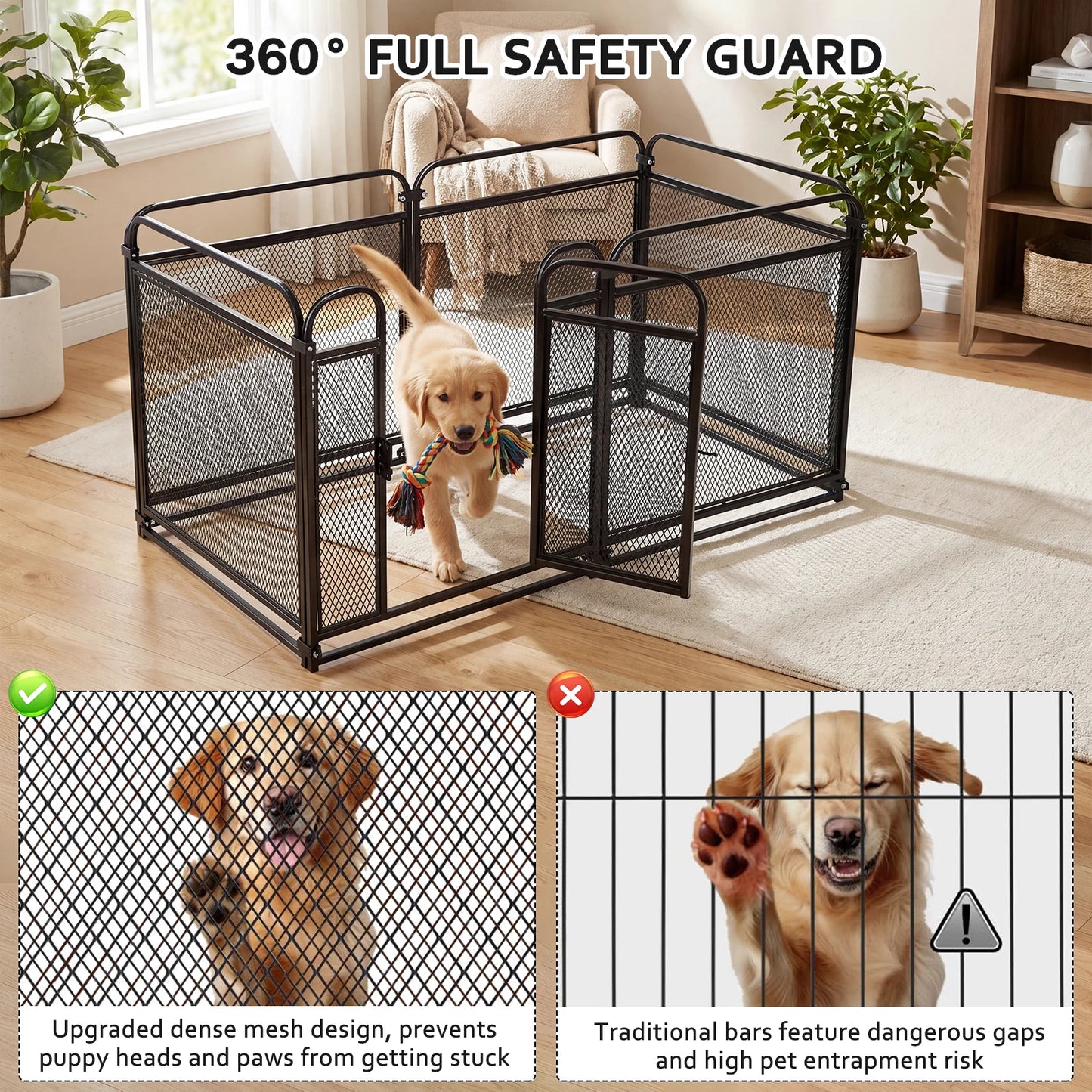 Foldable Metal Dog Exercise Pen Reusable Pets Puppy Playpen Portable Metal Pet Exercise Kennels for Indoor/Yard/RV Camping