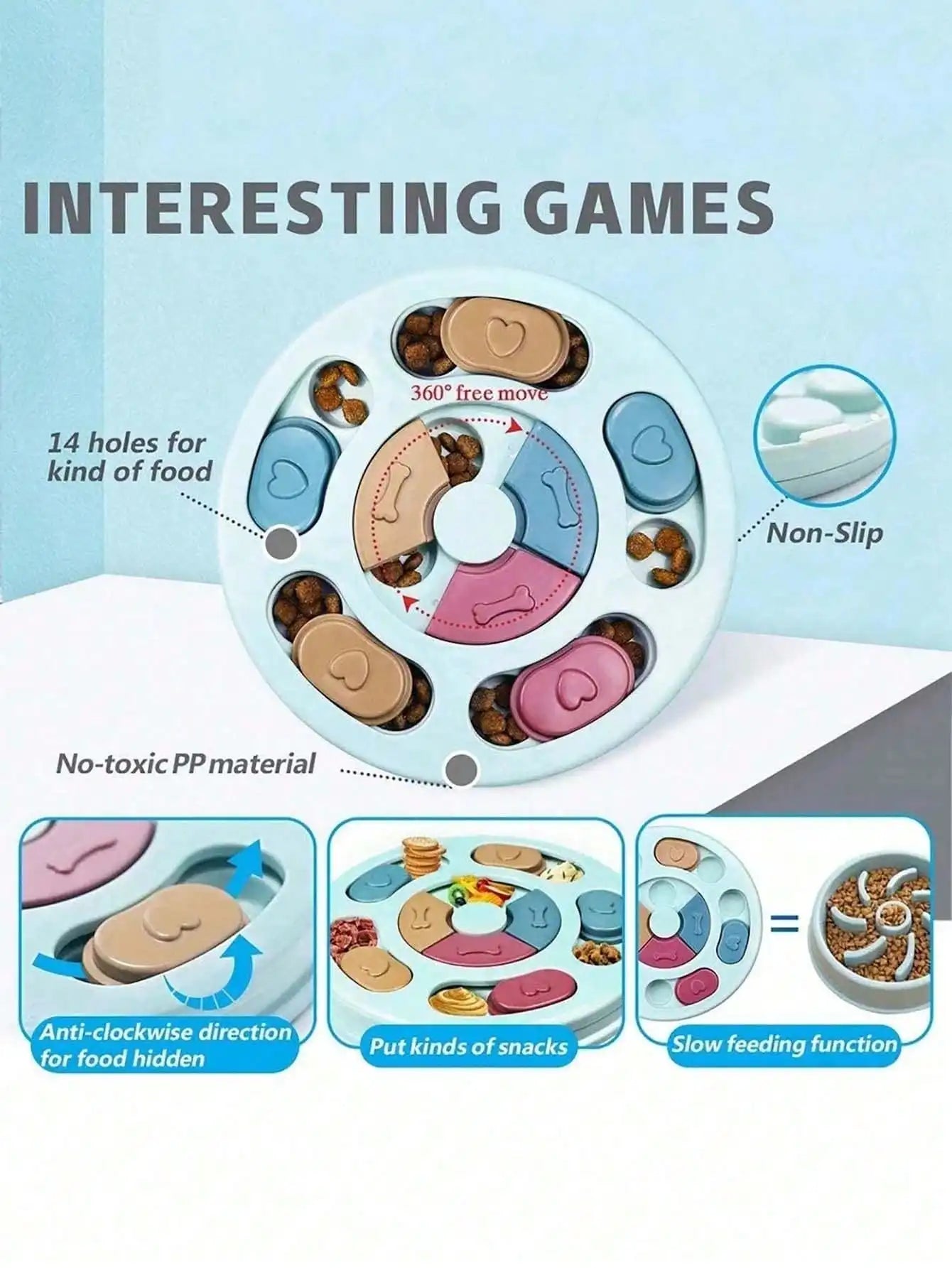 1PC Dog Puzzle Toys Slow Feeder, Interactive IQ-Enhancing Food Dispenser, Non-Slip Slow Eating Bowl, Cat And Dog Food Game, Durable And Easy To Clean, Anti-Choking Function, Slow Feed Treat Dispenser,