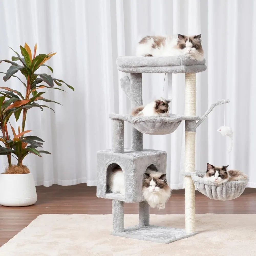 Cat Tree Tower 39 Inches Condo with Scratching Posts Sisal Platforms Baskets Toy Light Gray