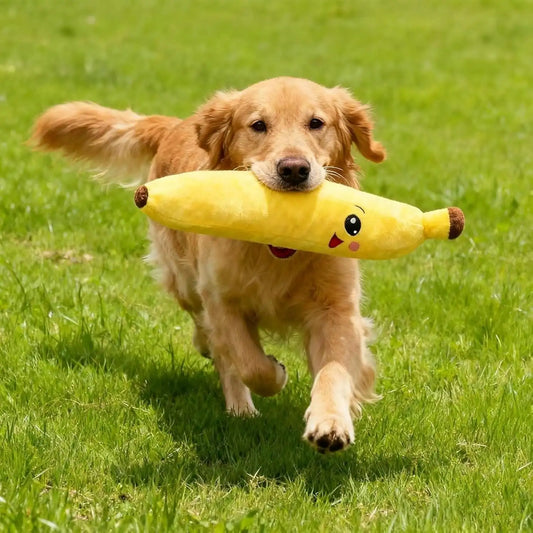 1Pc Squeaky Banana Dog Chew Toy, Soft Polyester Anxiety Relief Interactive Toy for Small Medium Large Dogs, Battery-Free Design