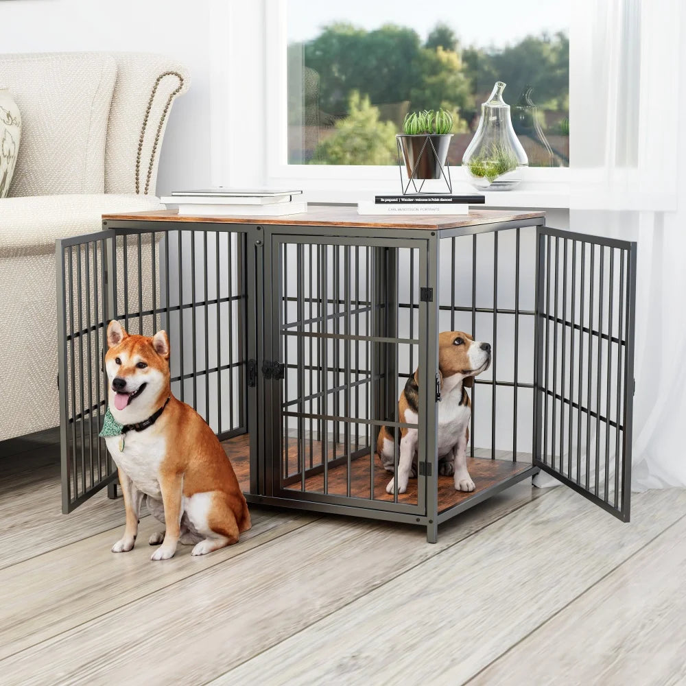 1Pcs Spacious Double Dog Crate with Removable Divider Furniture Style Kennel Cage Ultra Thicken