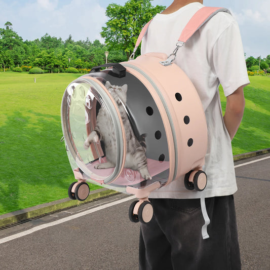 Light Pink Transparent Pet Travel Carrier Portable Trolley Suitcase for Pet Within 19.84lbs Durable Pet Transport Case Pet Cart