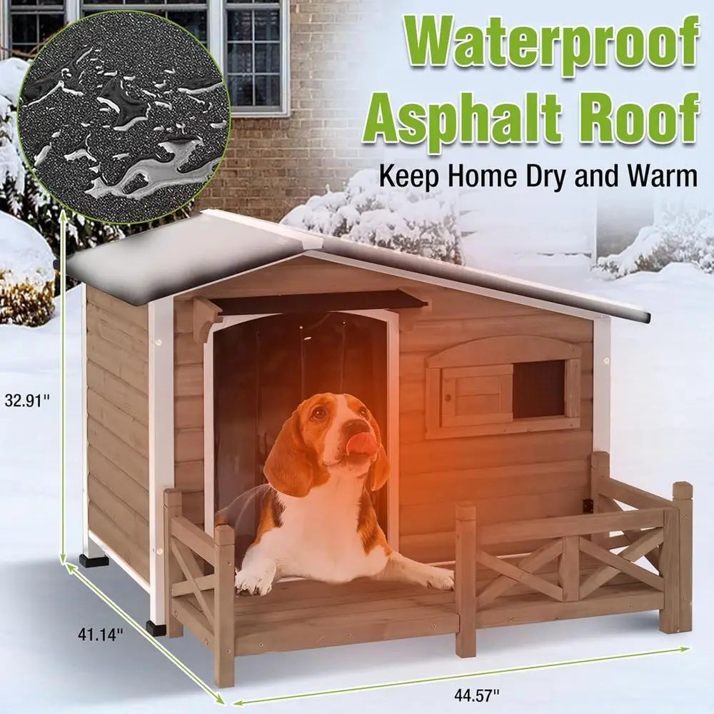 Insulated & Heated Outdoor Dog Kennel for Large, Medium & Small Dogs in Winter, Heavy-Duty Iron, Deep Brown