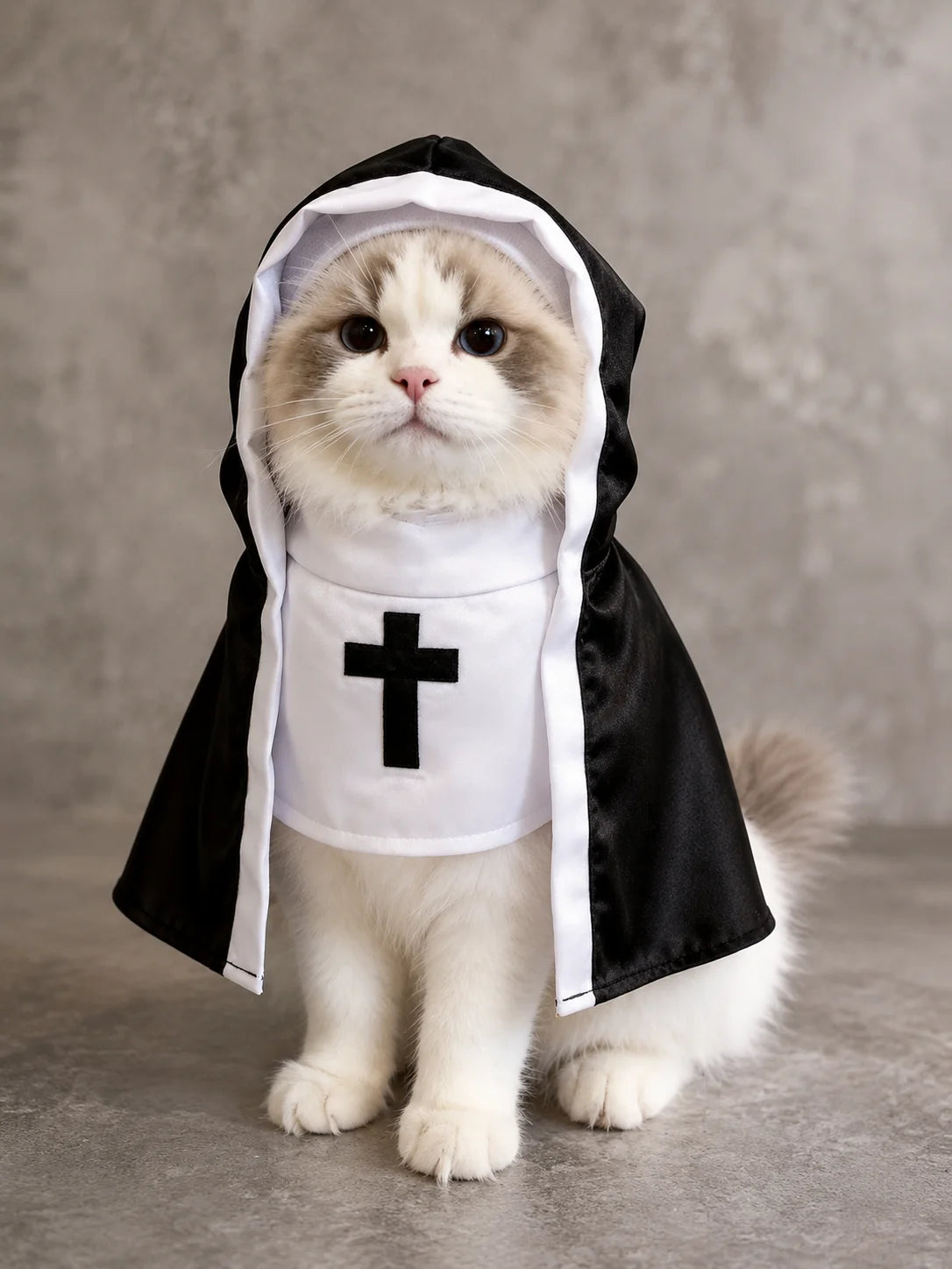 Lightweight Comfortable Pet Cosplay Hooded Cape Outfit, For Small Medium Cats Dogs, Smooth Satin Fabric With Embroidered Cross Pattern, Pet Halloween Costume Cloak, Festival Dress‑up Apparel, Theme Party Props For Cosplay G