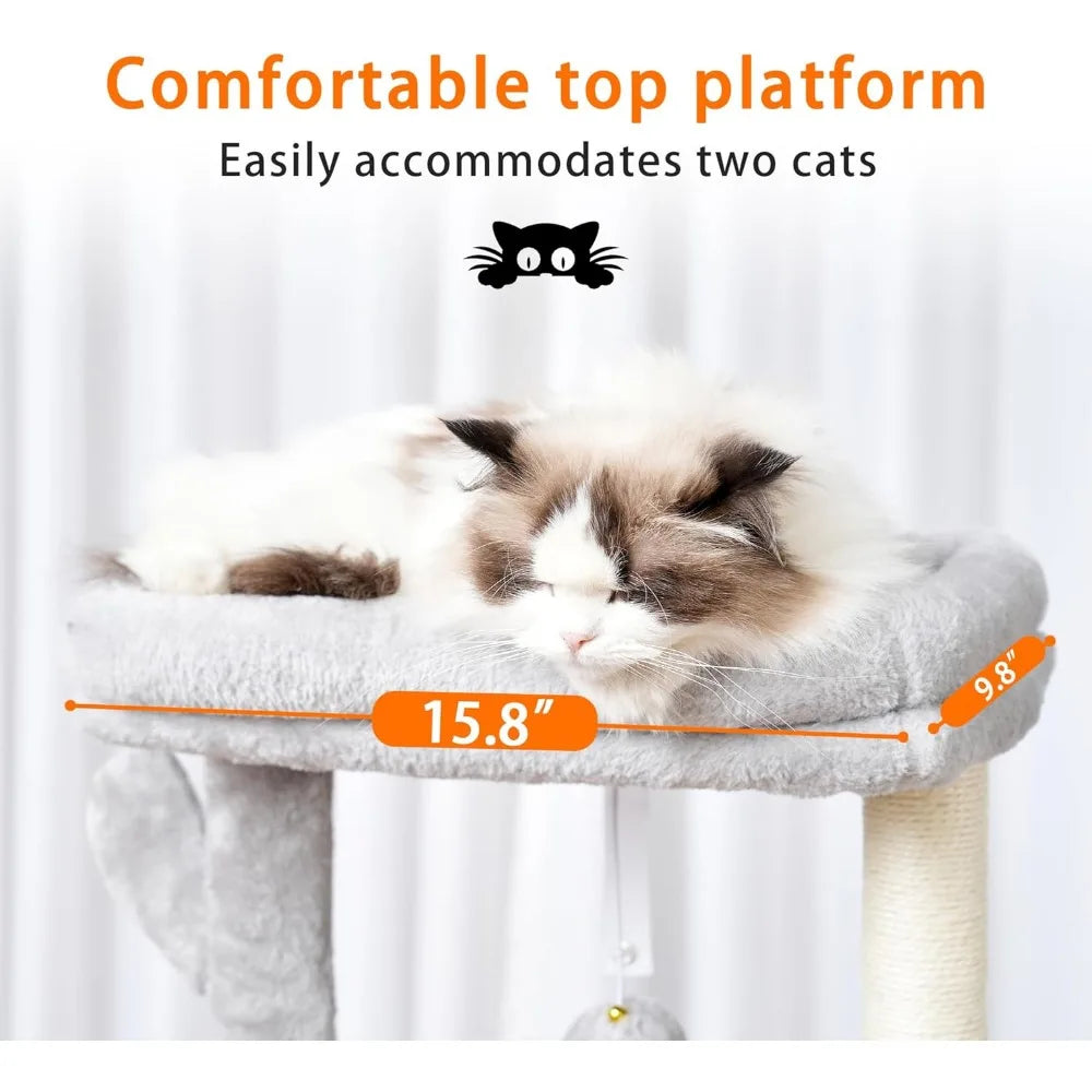 Cat Tree Tower 39 Inches Condo with Scratching Posts Sisal Platforms Baskets Toy Light Gray