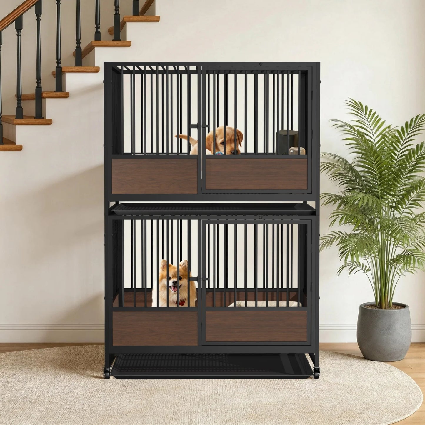 Furniture Style Metal Cat Cage Pet Kennel Roliing Cat Kittens Whelping Crate with Removable Tray for Homes Pet Shops