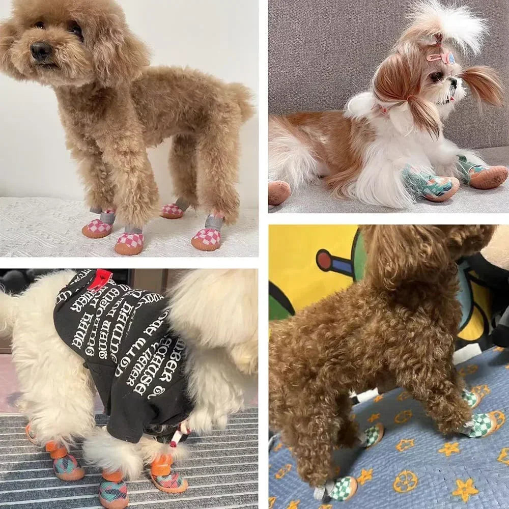 4PCS Dog Shoes for Small Dogs Anti-Slip Dog Boots with Adjustable Magic Sticker Strap Breathable Mesh Pet Paw Protectors Outdoor