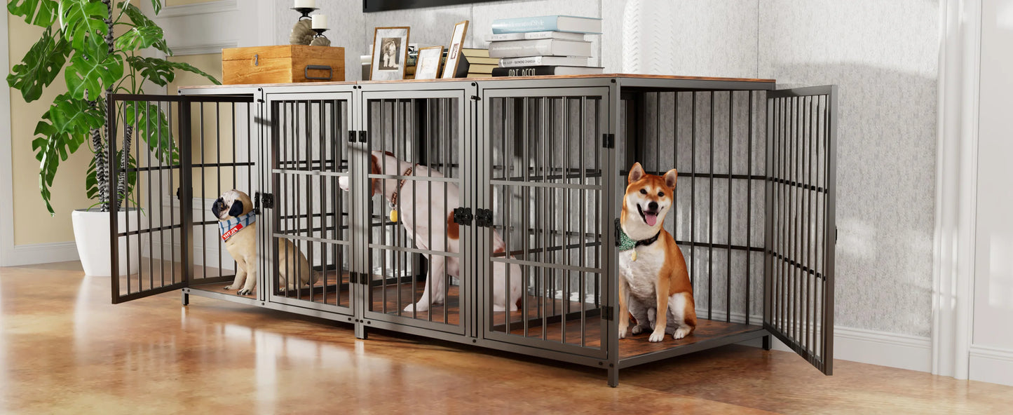 1Pcs Spacious Double Dog Crate with Removable Divider Furniture Style Kennel Cage Ultra Thicken