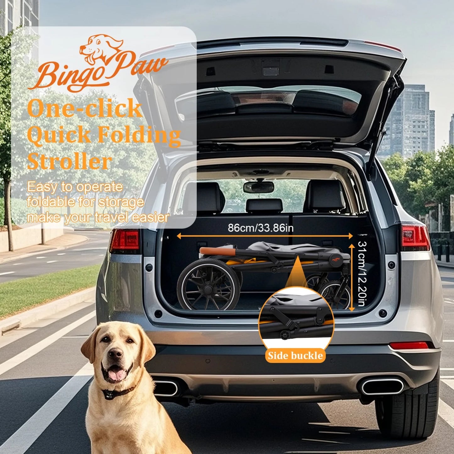 One-Click Folding Dog Stroller for Large Dogs Outdoor Pet Jogger Wagon Stroller Carrier with Storage Pockets 4 Wheels Pet Travel Stroller
