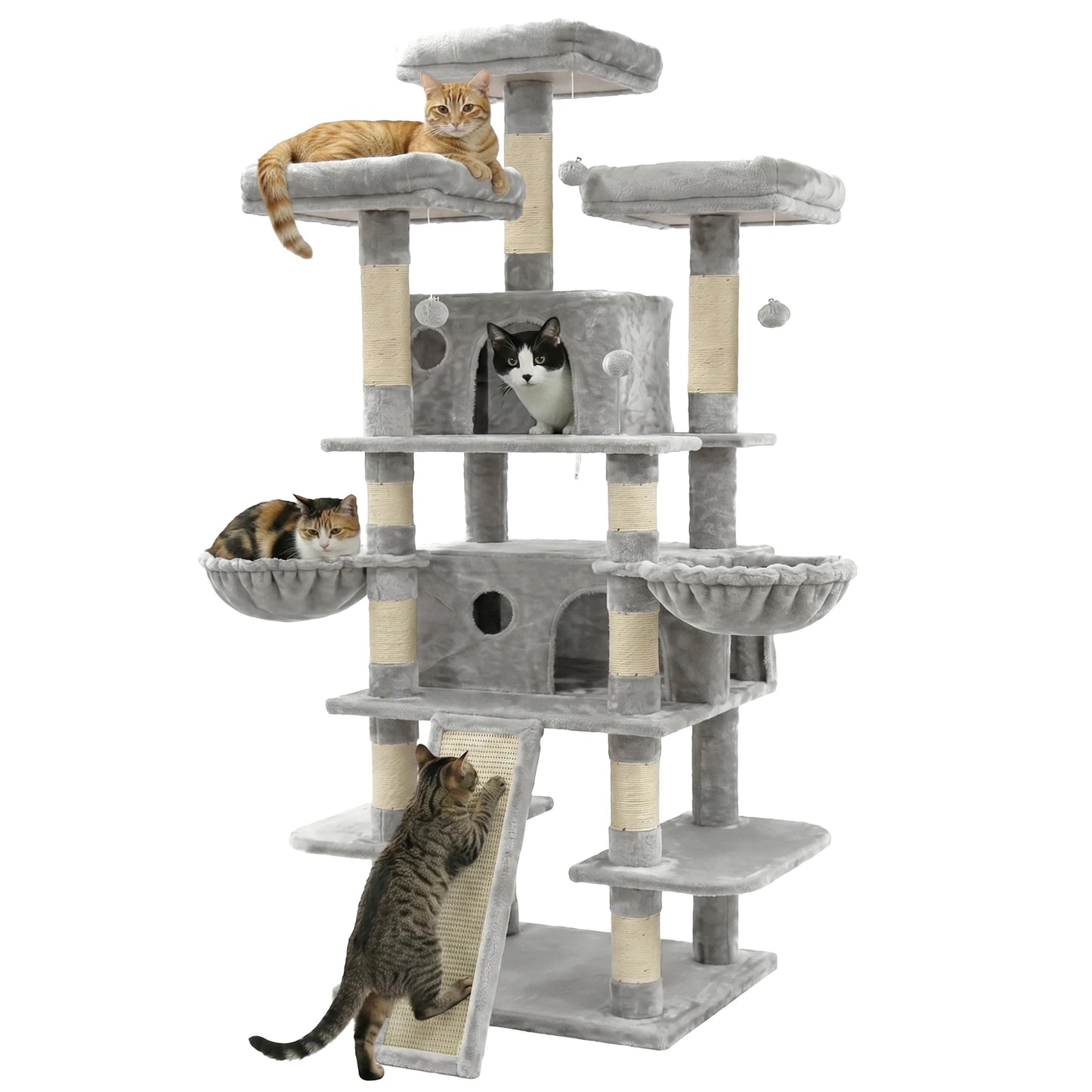 FOOWIN 173cm 68in Large Multi Level Cat Tree Tower Indoor Activity Center 2 Condos 3 Plush Perches Scratching Post Kitten Pet