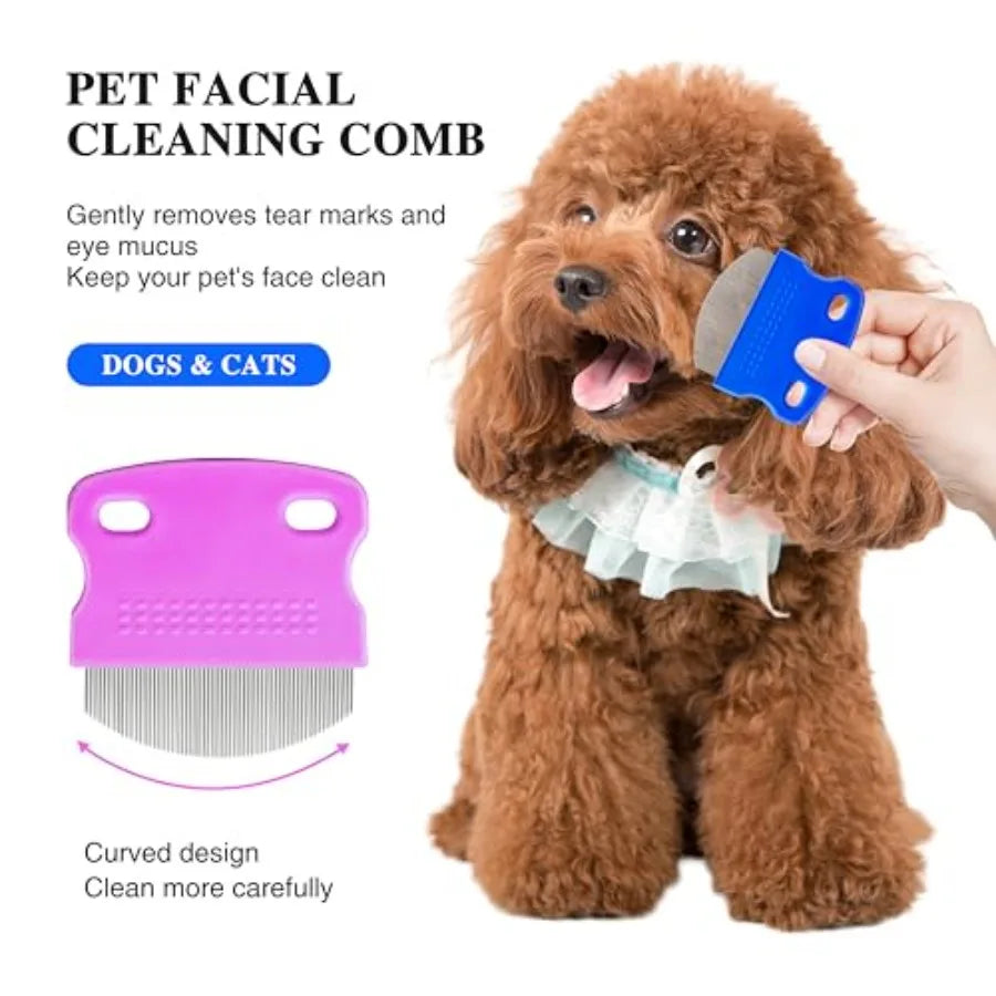2 Pack Professional Eye Comb For Pets, Stainless Steel Tear Stain Remover, Flea Lice Comb, For Cats and Dogs, Gentle Round-Head