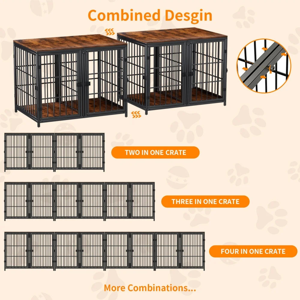 1Pcs Spacious Double Dog Crate with Removable Divider Furniture Style Kennel Cage Ultra Thicken