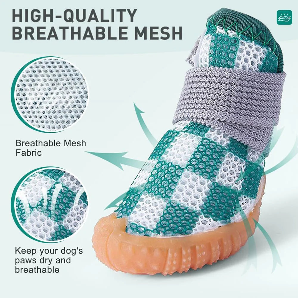 4PCS Dog Shoes for Small Dogs Anti-Slip Dog Boots with Adjustable Magic Sticker Strap Breathable Mesh Pet Paw Protectors Outdoor