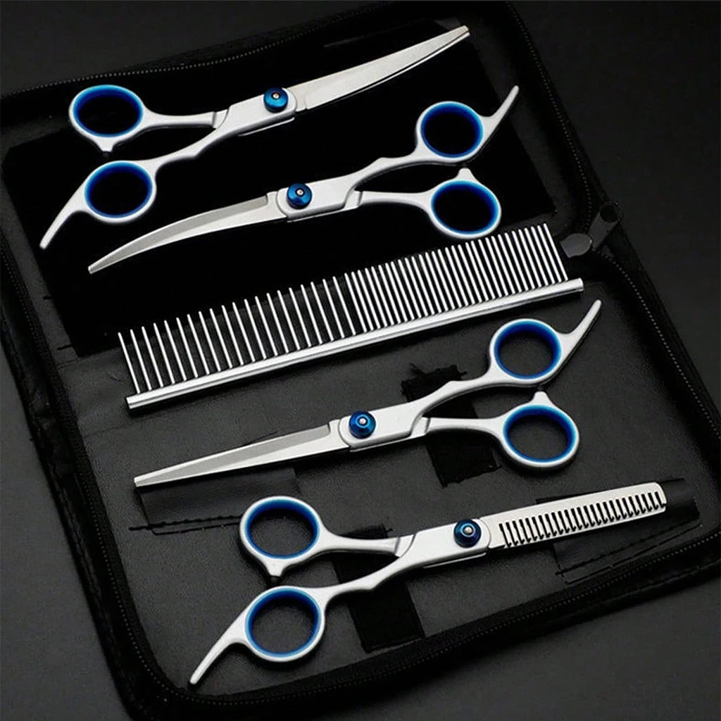 6 Pcs Professional Pet Grooming Scissors Set, Stainless Steel Hair Cutting Kit   with Comb ,Nail Clippers, Dog Cat Grooming Tools for Personal Use
