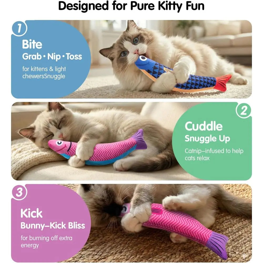 Cat Toys with 5000mg A+Natural Catnip & Silvervine, Baby Grade Interactive Sot Chew Kicker Toys for Indoor Cats & Kittens, Crink