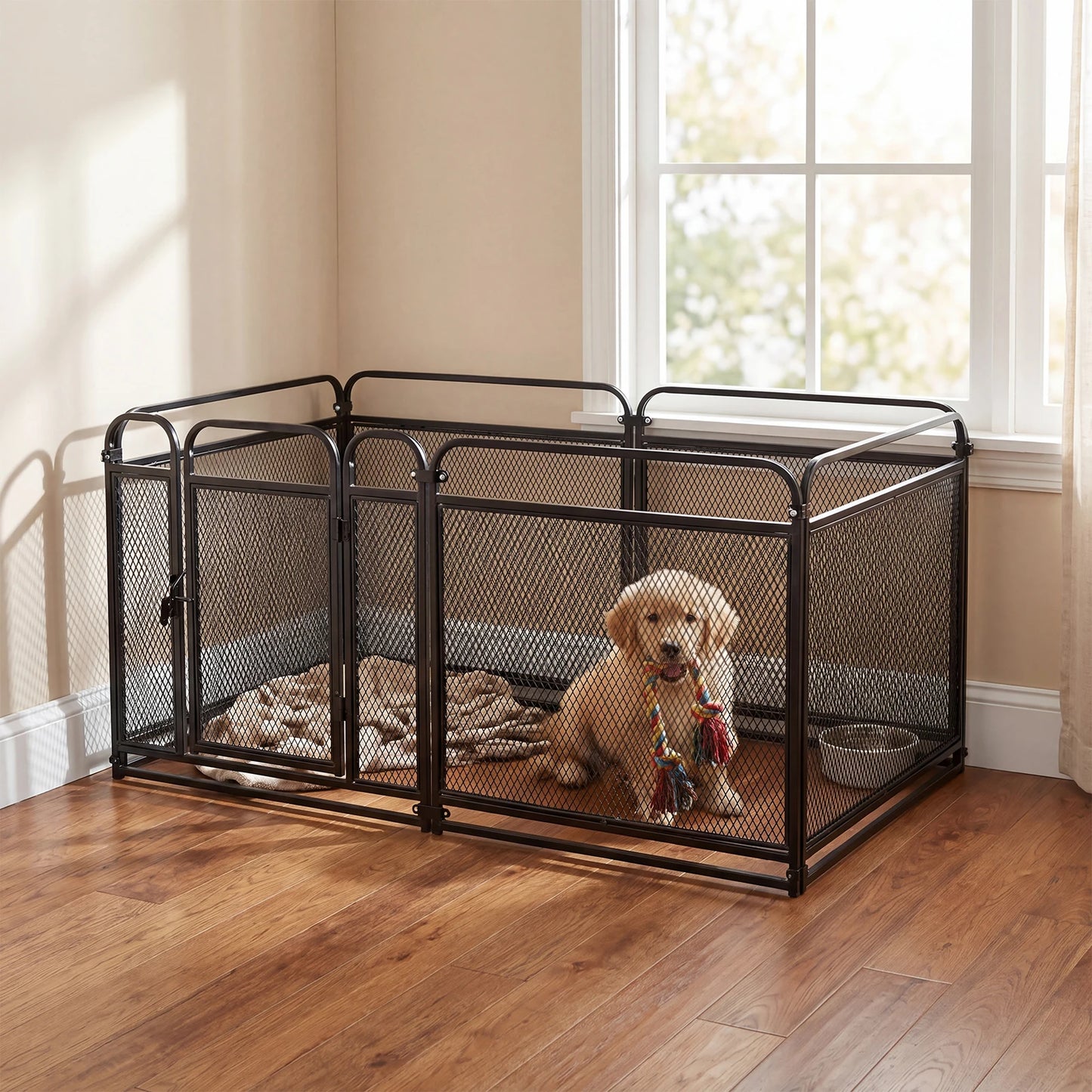 Foldable Metal Dog Exercise Pen Reusable Pets Puppy Playpen Portable Metal Pet Exercise Kennels for Indoor/Yard/RV Camping