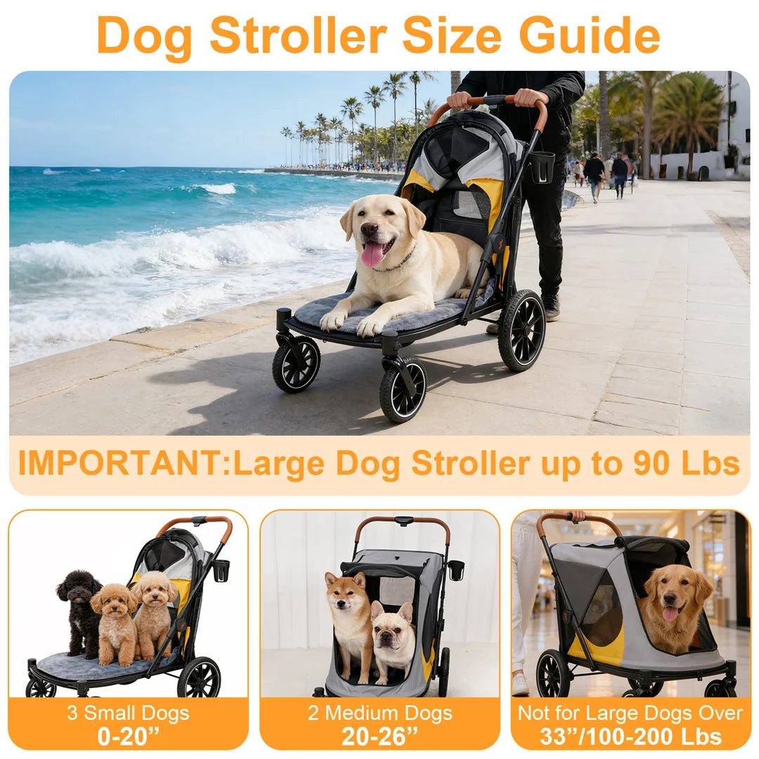 Portable Dog Stroller for Large Dogs: Outdoor Pet Stroller with One-Click Folding Dual Entry Pet Stroller Jogger Cart on Wheels, Storage Pockets, for Dogs Up to 42kg