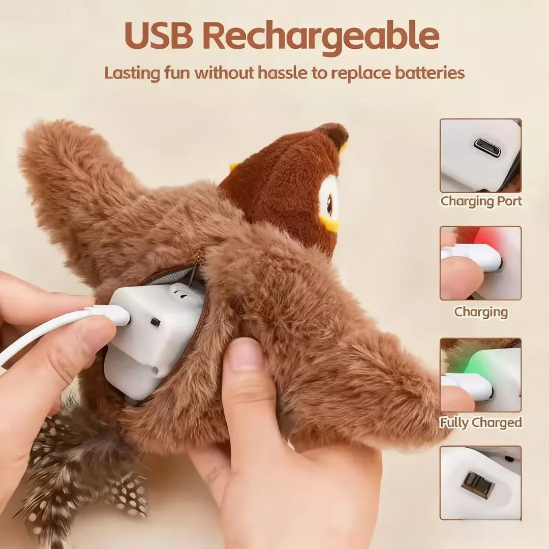 Cat Toy Interactive Flapping Bird with Catnip Rechargeable Simulation Bird Cat Toys Touch Activated Fluffy Plush Toys for Cats