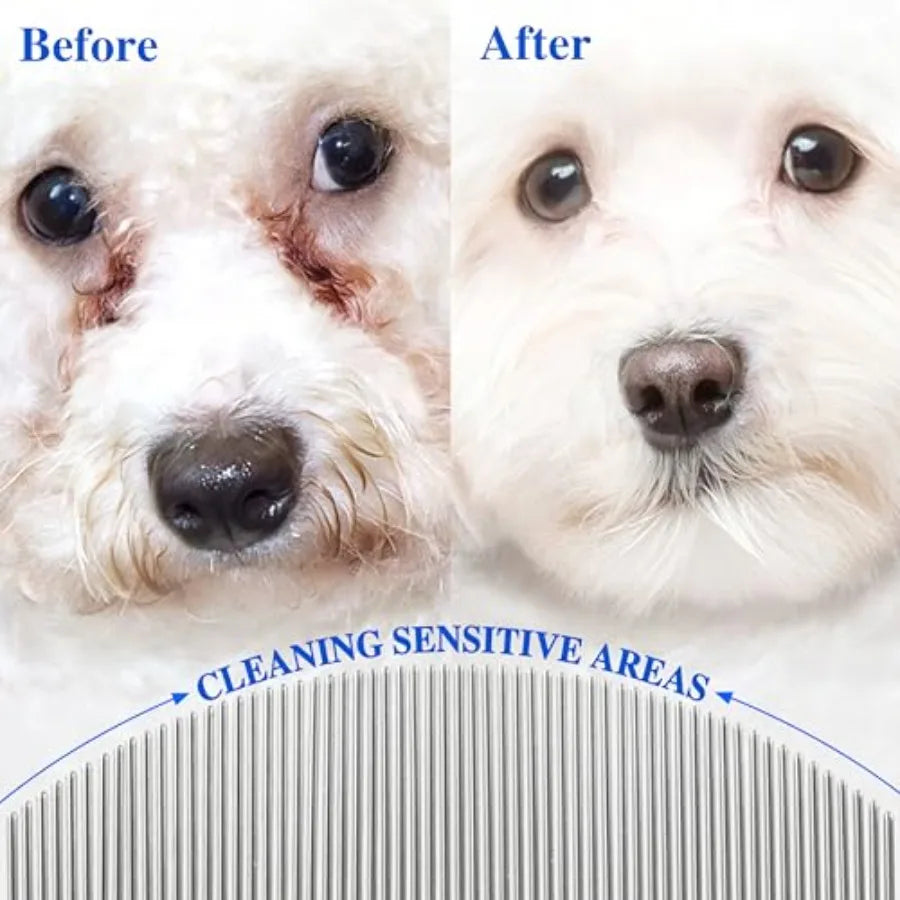 2 Pack Professional Eye Comb For Pets, Stainless Steel Tear Stain Remover, Flea Lice Comb, For Cats and Dogs, Gentle Round-Head