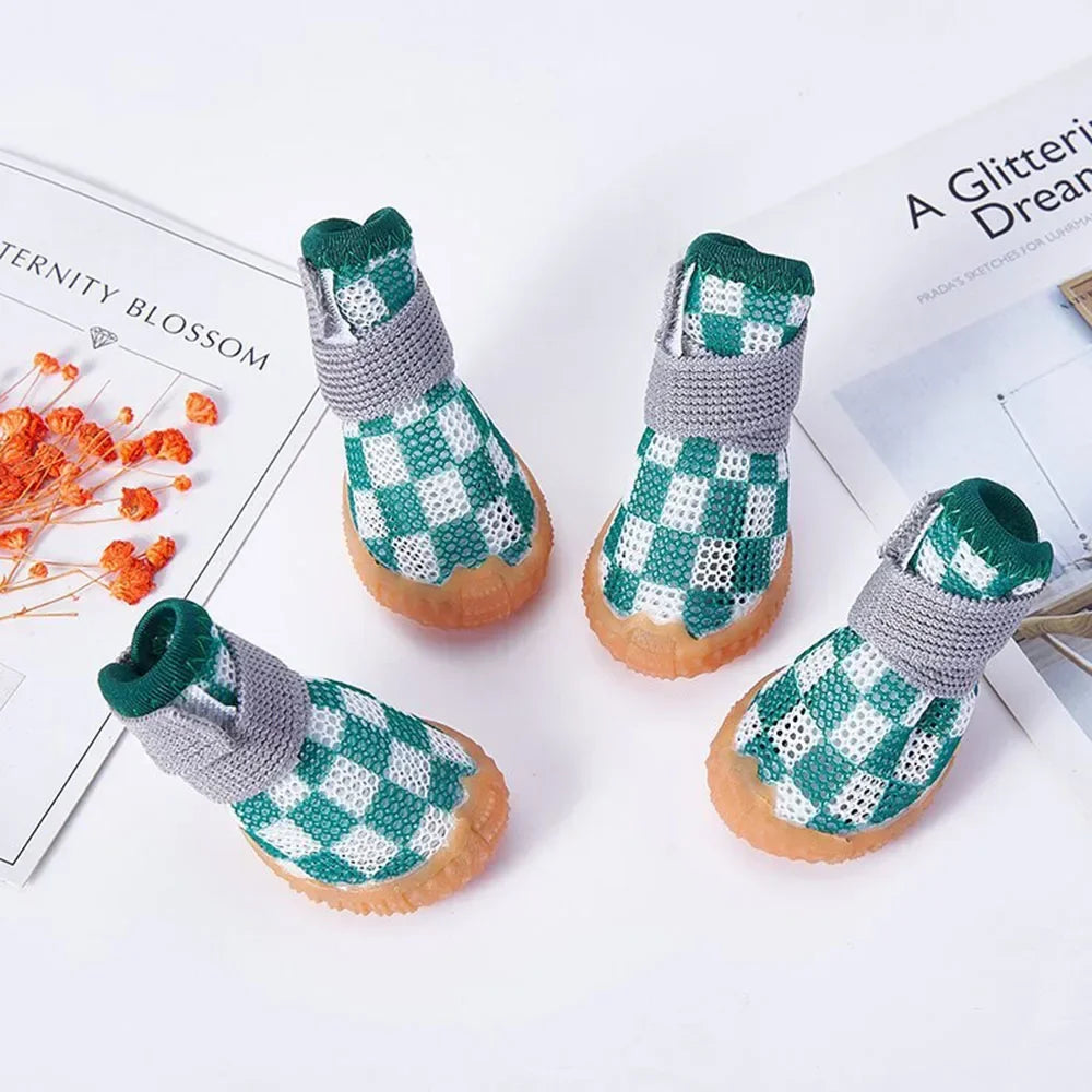 4PCS Dog Shoes for Small Dogs Anti-Slip Dog Boots with Adjustable Magic Sticker Strap Breathable Mesh Pet Paw Protectors Outdoor