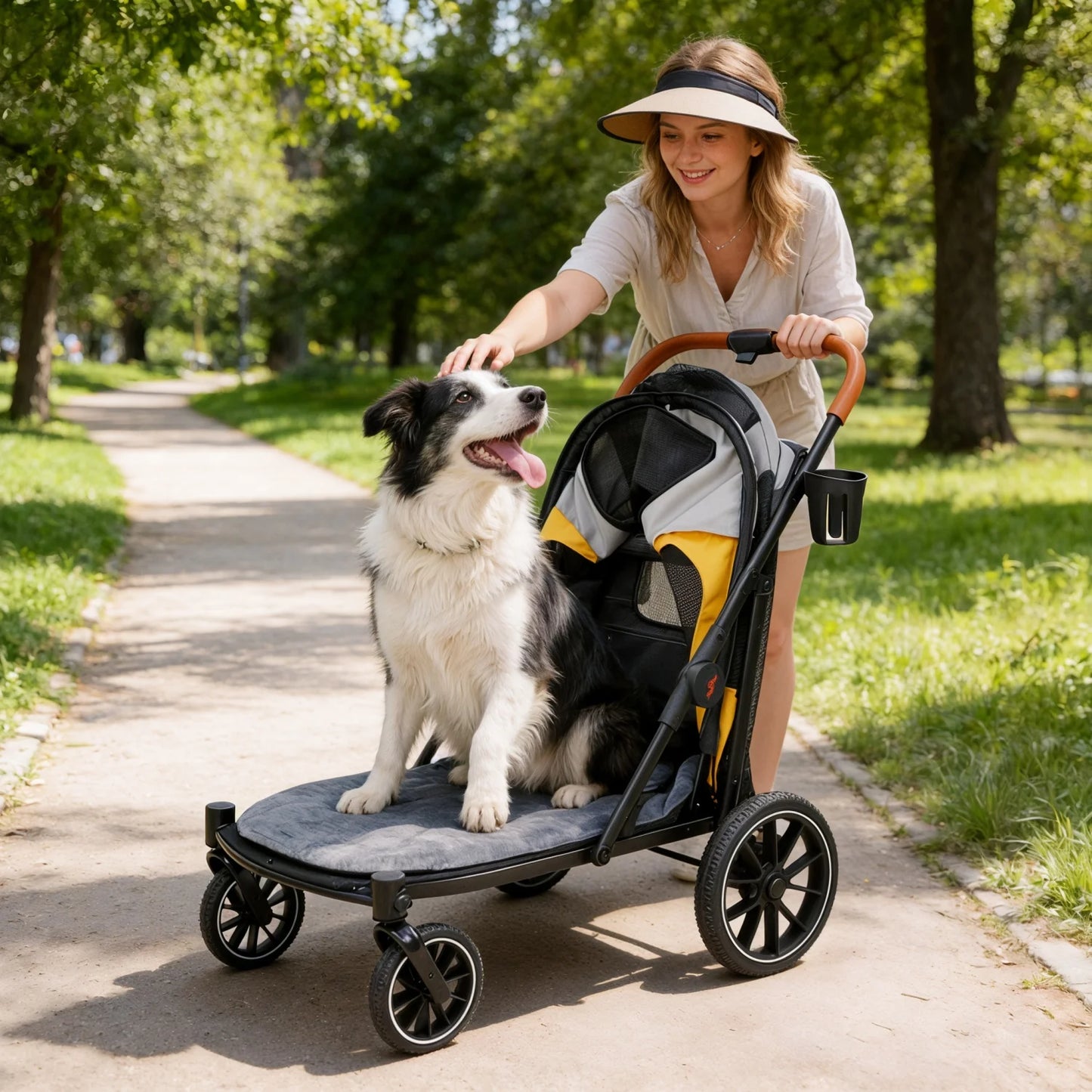 One-Click Folding Dog Stroller for Large Dogs Outdoor Pet Jogger Wagon Stroller Carrier with Storage Pockets 4 Wheels Pet Travel Stroller