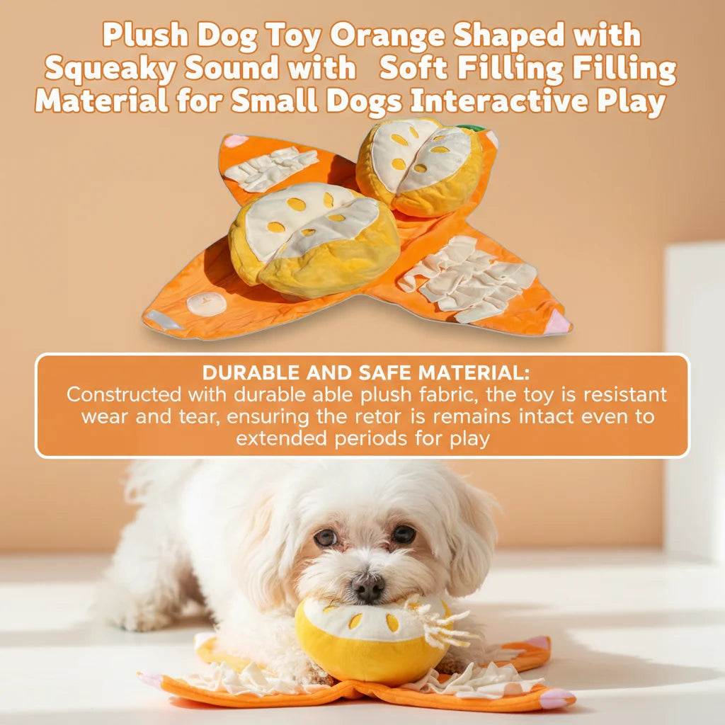 Soft Plush Dog Puzzle Toy Orange Hide and Seek Snuffle Mat With Squeaker Crinkle Sound For Interactive Play Small Dogs Toys