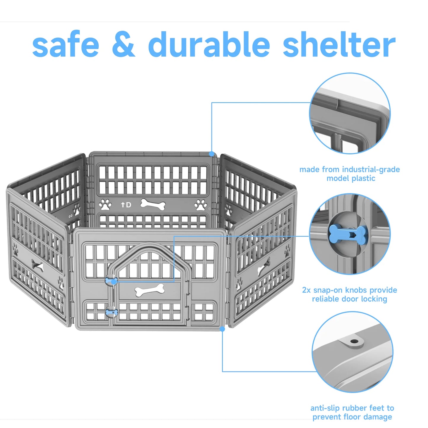 6 Panels Plastic Pet Playpen, Foldable Hexagonal Dog Exercise Fence with Door, Indoor Outdoor Puppy Enclosure for Small Medium Pets