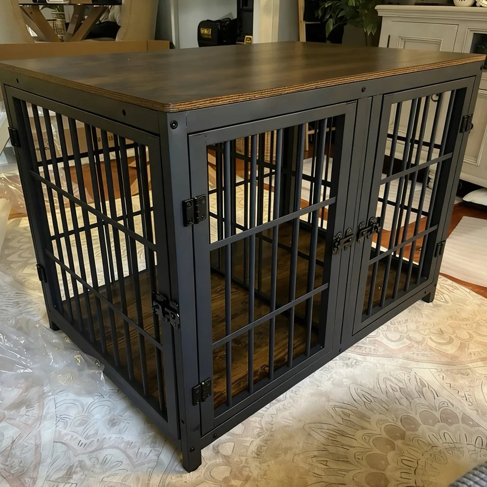 1Pcs Spacious Double Dog Crate with Removable Divider Furniture Style Kennel Cage Ultra Thicken