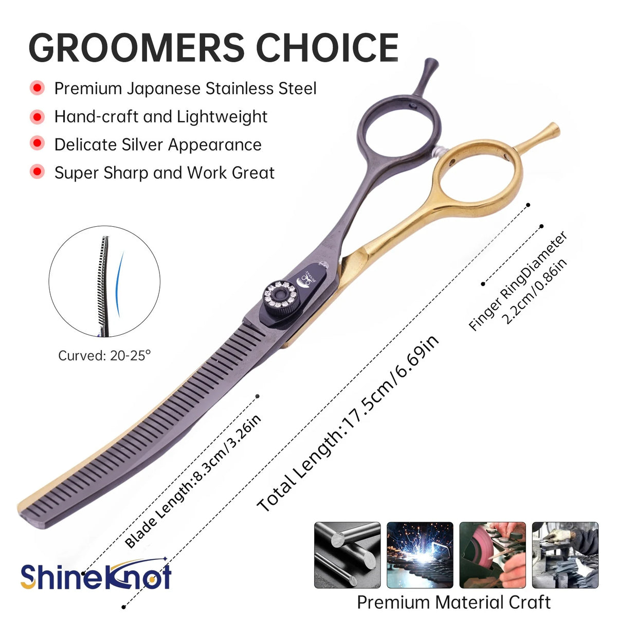 SHINEKNOT Pet Grooming Scissors 7.0-Inch Black Goldfish Bone Dense Teeth Curved Teeth Scissors For Trimming Hair Pet Scissors