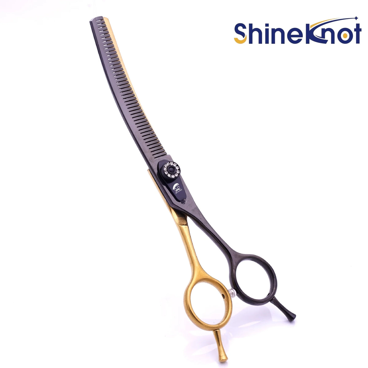 SHINEKNOT Pet Grooming Scissors 7.0-Inch Black Goldfish Bone Dense Teeth Curved Teeth Scissors For Trimming Hair Pet Scissors