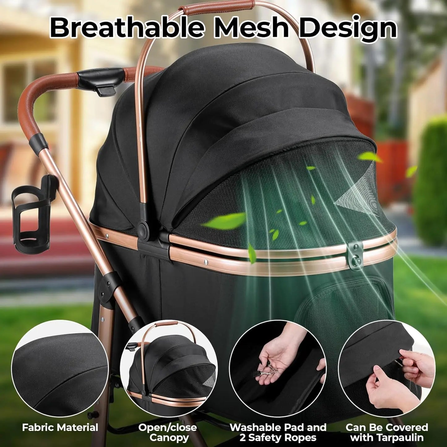 Foldable Pet Stroller for Medium Dog Cat Up to 55 lbs,All-Terrain 3-in-1 Dog Stroller with Carrier,Storage Basket,Cup Holder