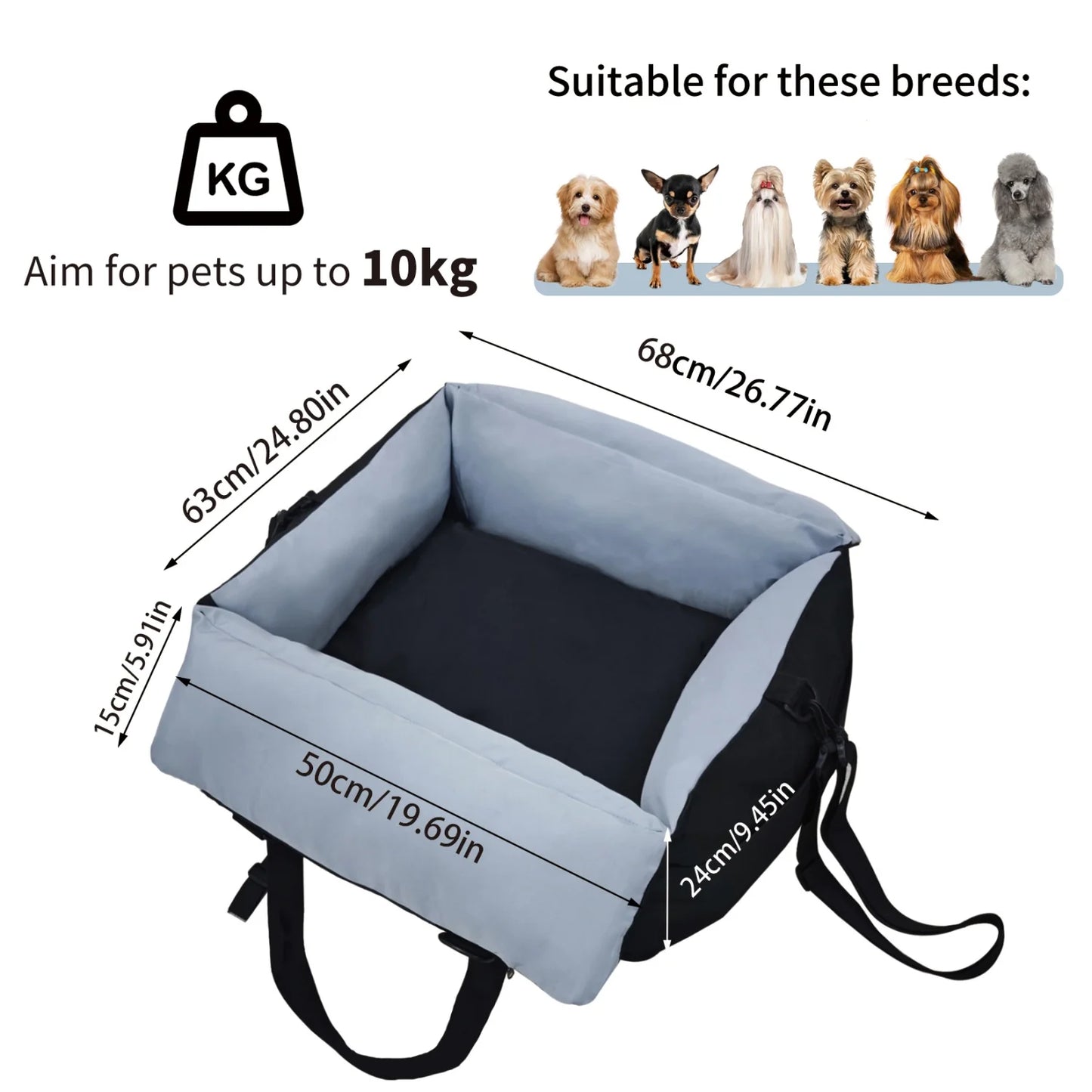 Dog Car Seat for Small Dogs Washable Pet Booster Car Seats with Safety Belt Puppy Travel Carrier Bed Black/Green up to 22 lbs