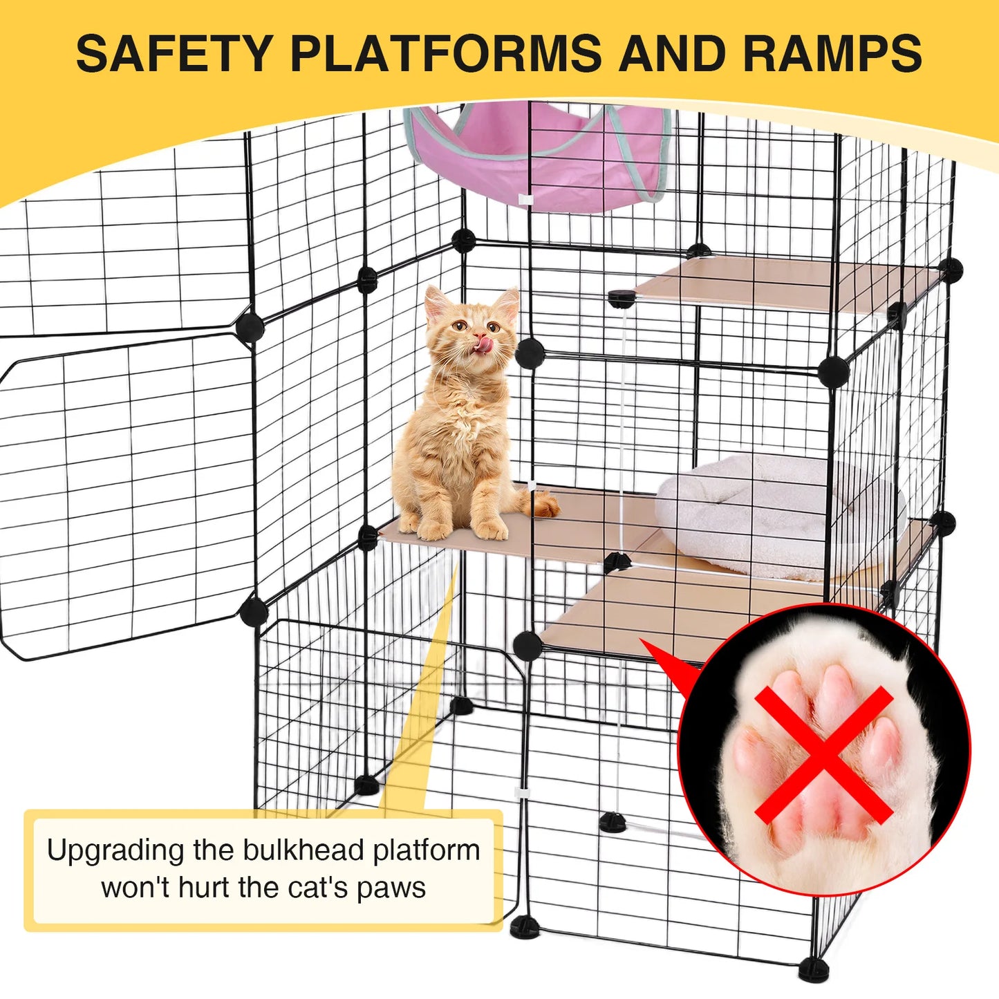 3 Tiers Detachable Cat Cage & Hammock and Bed Cat Wire Kennel Crate Kitten Playpen Cage Large Exercise Place Ideal for 1-3Cats