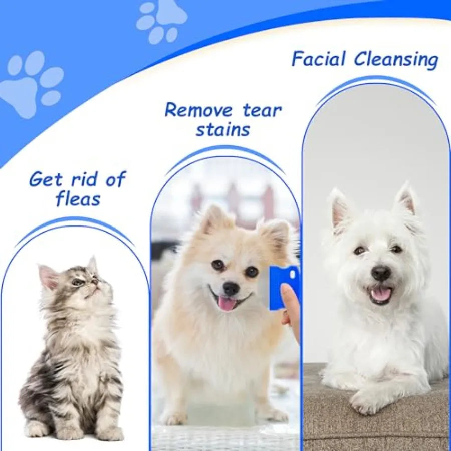 2 Pack Professional Eye Comb For Pets, Stainless Steel Tear Stain Remover, Flea Lice Comb, For Cats and Dogs, Gentle Round-Head