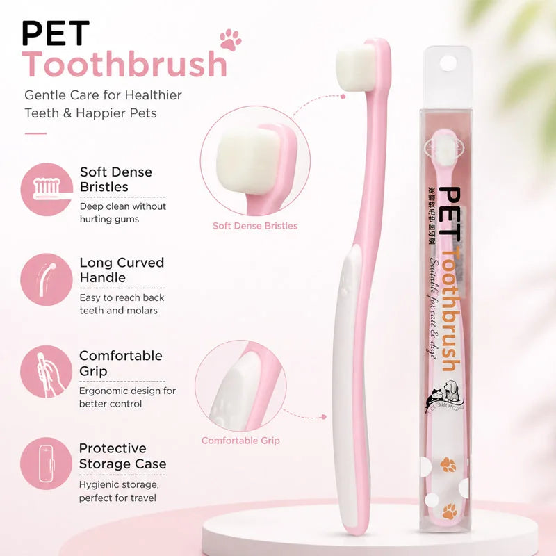 Pet toothbrush for cats and dogs,small head,soft bristles, Dense Hair Brush for Teeth Cleaning Oral Care Toothbrush Pet Supplies