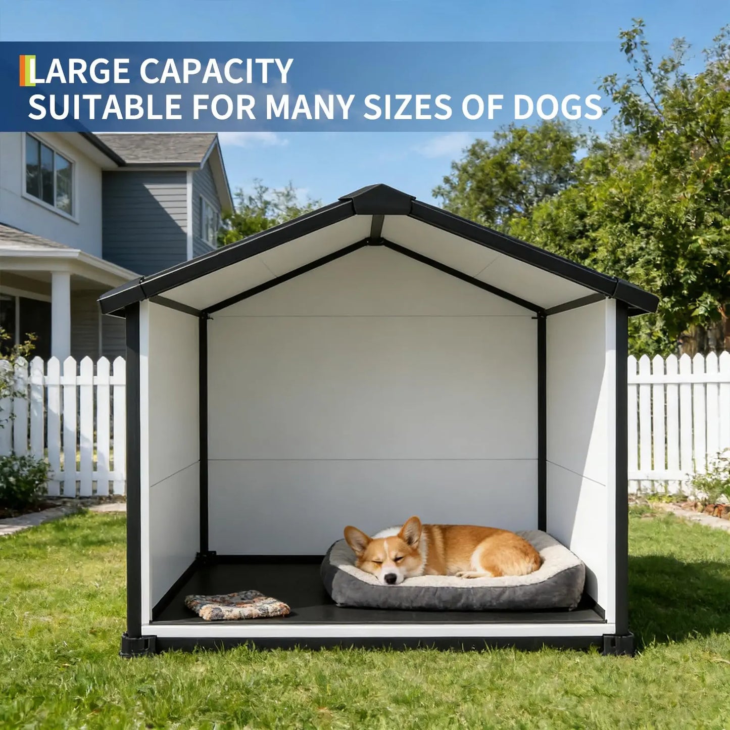 Outdoor Dog House, Waterproof Insulated Dog Kennel with Elevated Floor and Removable Roof, Durable Plastic Pet Shelter for Backyard, for Large Dogs, 46" L x 40" W x 40" H, Cement Gray