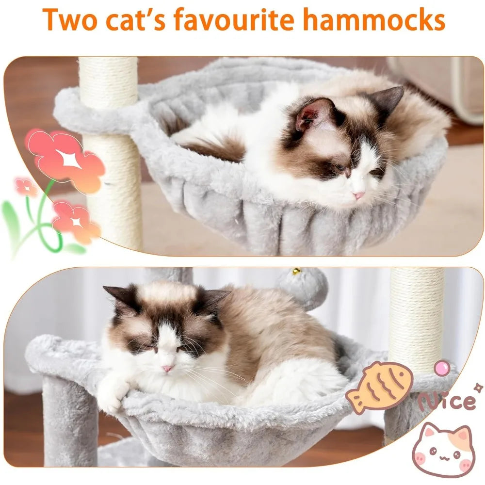 Cat Tree Tower 39 Inches Condo with Scratching Posts Sisal Platforms Baskets Toy Light Gray