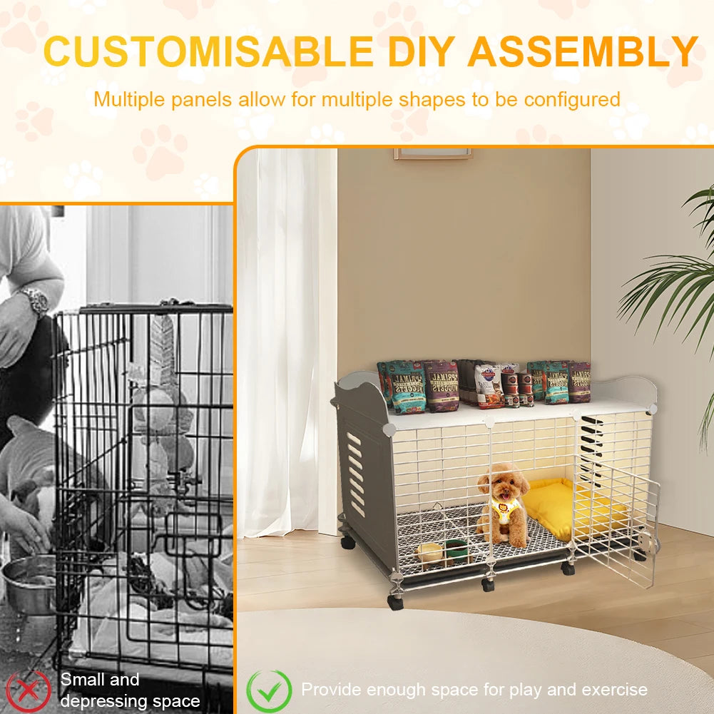 Dog Cage Crate with Wheels & Tray Indoor Dog House Wired Cage Crate Dog Kennels Pet Crate for Small/Medium/Large Dog