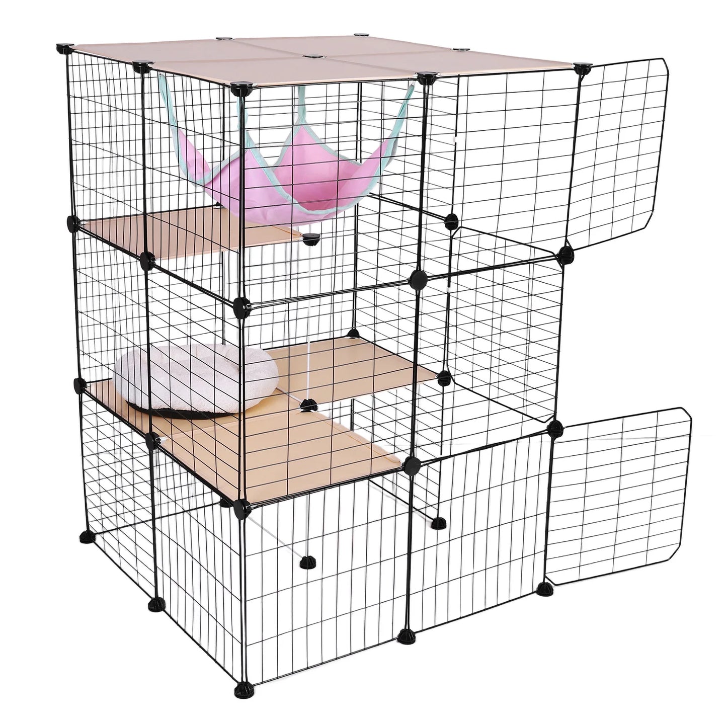 3 Tiers Detachable Cat Cage & Hammock and Bed Cat Wire Kennel Crate Kitten Playpen Cage Large Exercise Place Ideal for 1-3Cats