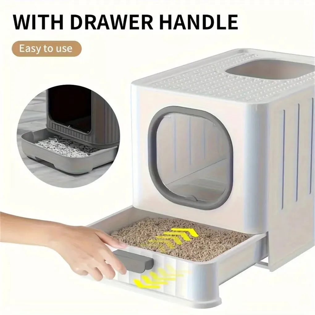 Large Cat Litter Box Pet Toilet Skylight Enclosed Drawer Scoop Covered Tray Pet Kitten Training Toilet with Scoop