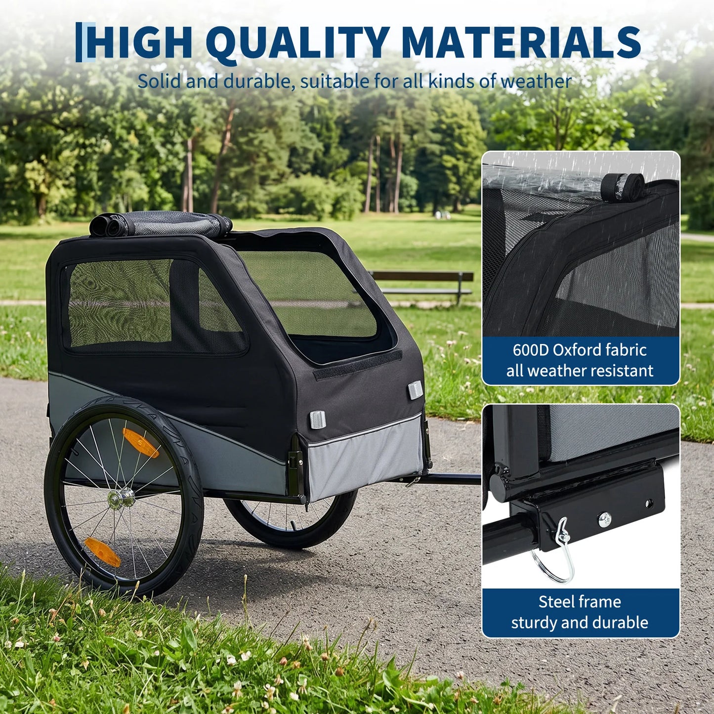Foldable Dog Bike Trailer, Heavy Duty Steel Frame Pet Bike Carrier, 100 LBS Capacity Oxford Fabric Dog Carrier Bicycle Trailer with Mesh Window Reflectors for Medium Large Dogs & Cats, Black